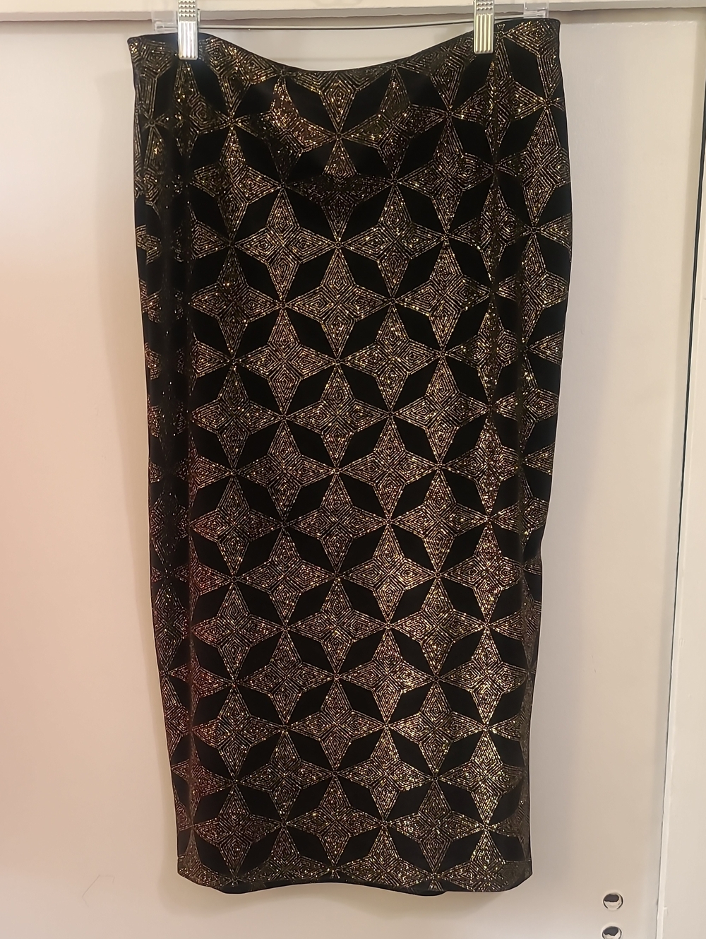 Velvet Black & Gold Geometric Pencil TopShop Skirt
